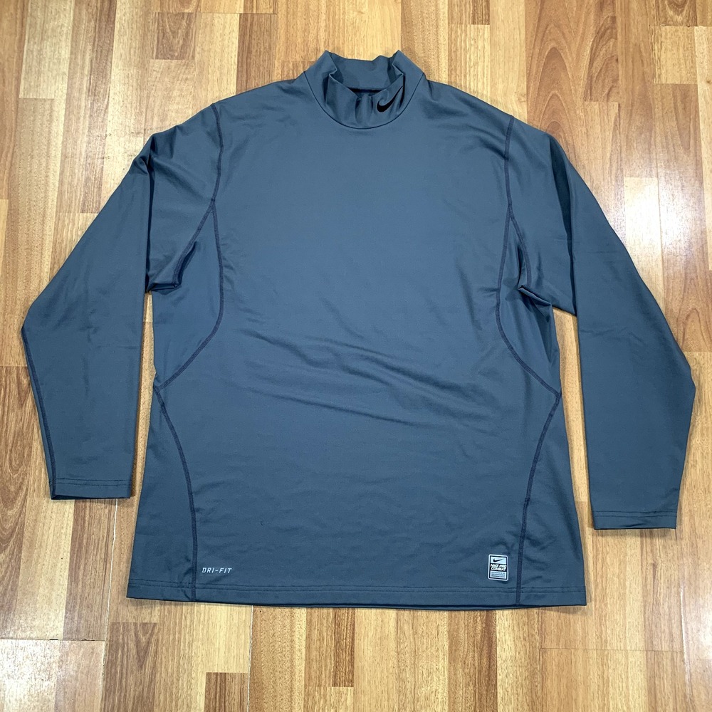 Nike Pro Shirt Mens Large L Gray Black Swoosh Fitted Running Dri-Fit